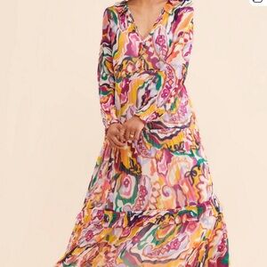 Anthropologie marais chiffon Vibrant Multicolor Maxi Dress M Medium